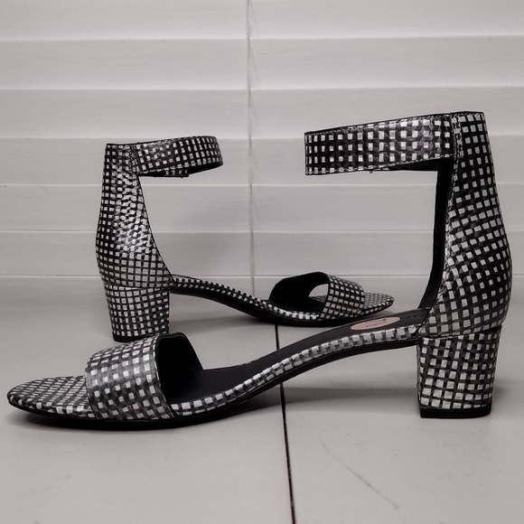 Vince Rita Checkered Sz 7.5 Leather Minimalist Contemporary Ankle Strap Sandals - Picture 7 of 16